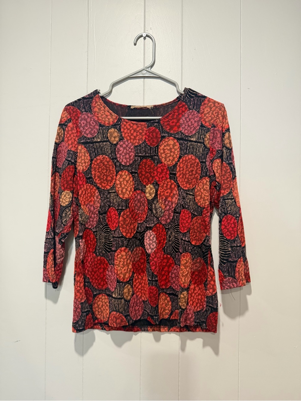Susan Lawrence Red and Orange Patterned Long Sleeve Top